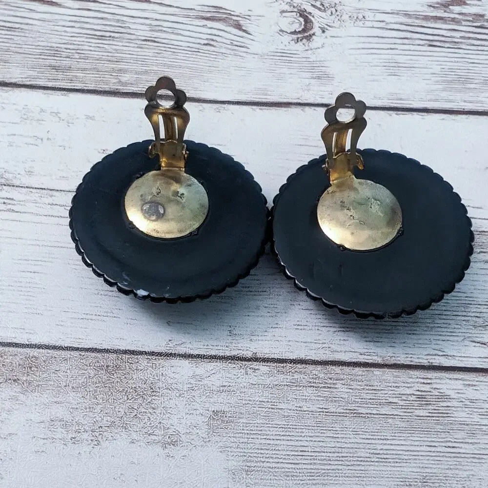 Vintage Clip On Earrings - Large Red & Black Statement